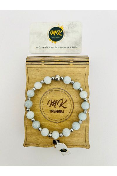 MK tasarım Real Aquamarine Stone Bracelet (FLOOR SMALL STONES GET HEMATIT) Mk.020.015
