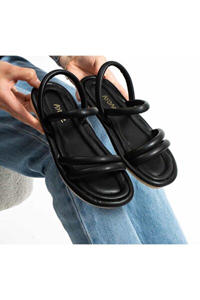 Moda fiesta صندل نسائي أسود ناعم - مريح ومريح