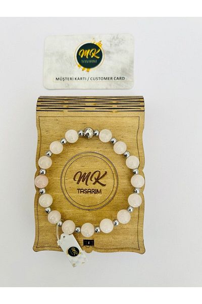 MK tasarım Real Pink Quartz Stone Bracelet (FLOOR SMALL STONES GET HEMATIT) Mk.020.014