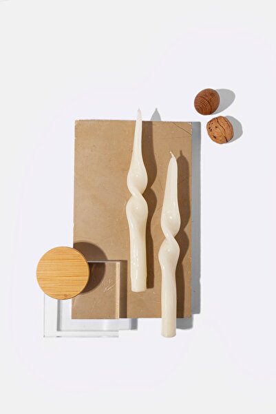 Gizemli Home 2 Li Krem Burgulu Şamdan Mumu