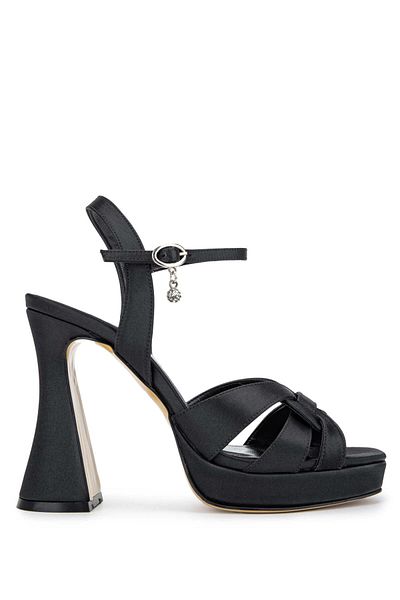 Tamer Tanca Black Satin Women's Heeled Sandals