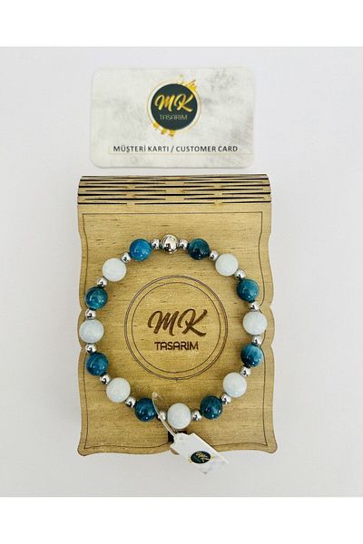 MK tasarım Real Apatite-real Aquamarine Stone Bracelet (BLACK SMALL STONES GET HEMATITE) Mk.020.009