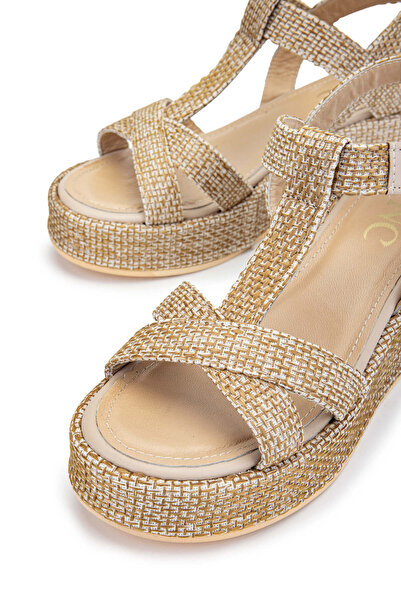 Tamer Tanca Beige Colored Women's Straw Heel Sandals