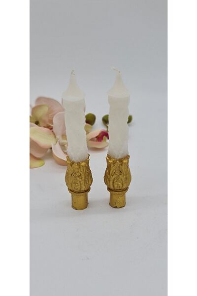 Gizemli Home Osmanlı Şamdan Mumu Sedef Ve Altın Yaldızlı Dekoratif 2 Adet