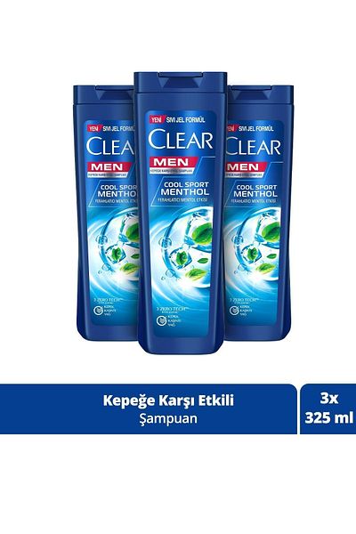 Clear Cool Sport Menthol Shampoo - Anti-Dandruff, Refreshing, Menthol Effect, 325 Ml X3