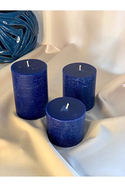 Gizemli Home 3 Lü Set Lacivert Beton Döküm Silindir Mum Çap: 6,5