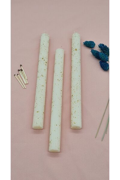 Gizemli Home 3 Lü Altın Yaldız Krem Antik Sütun Şamdan Mum