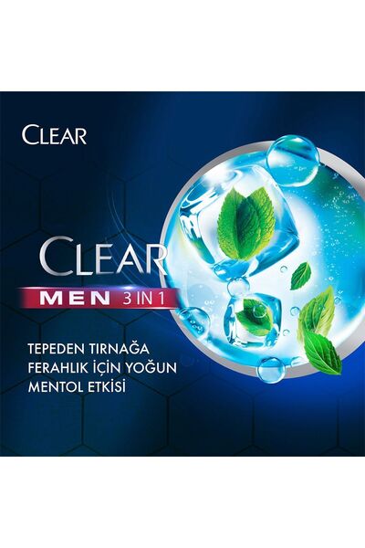 Clear Men 3 in 1 Şampuan & Duş Jeli Ferahlatıcı Mentol Saç Yüz Vücut İçin 350 ml