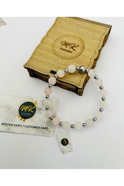 MK tasarım Real Pink Quartz Stone Bracelet (FLOOR SMALL STONES GET HEMATIT) Mk.020.014