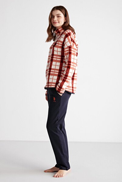 U.S. Polo Assn. Top 100% Polar καρό φερμουάρ στο κάτω μέρος μονόχρωμη τσέπη και βαμβακερό σετ χειμερινής πιτζάμα