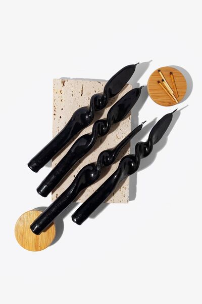 Gizemli Home Set Siyah Burgulu Şamdan Mumu 4'lü