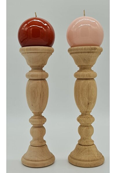 Gizemli Home Natural Wooden Top Şamdan Seti 2 Li