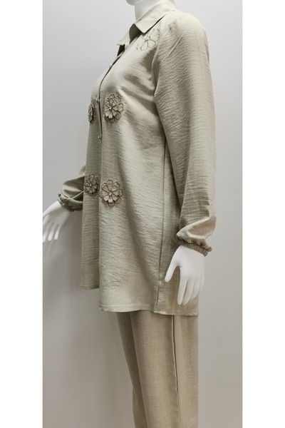 B.HE.Z Ayrobin Linen Tunic - Shirt Collar, Daisy Pattern, Long Sleeve Set