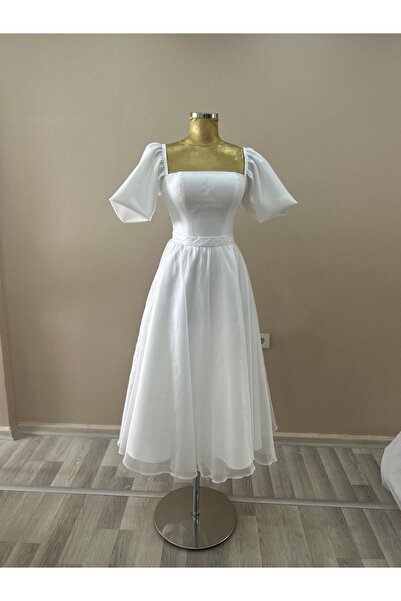 TUĞÇE ÜNVERENLER Gelin balon kollu, nikah, nişan, söz elbisesi beyaz renk