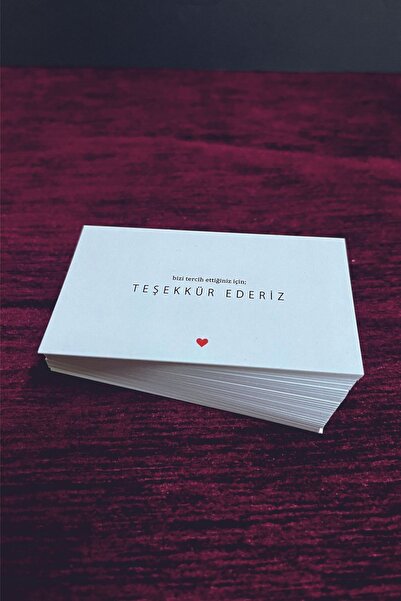 Örün Matbaa Beyaz / Kalpli Teşekkür Kartı 50 Adet / White / Heartly Thank You Card 50 Pieces