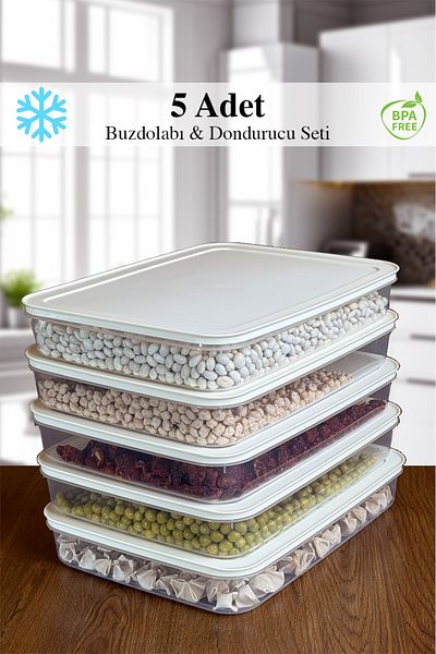 Mutfak Köşesi 5-Piece White Refrigerator Organizer - 2600 ml Storage Container for Microwave, Freezer and Freezer