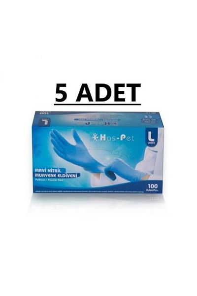 Has-Pet قفازات هاسبيت نيتريل زرقاء مقاس L - عبوة من 5 قطع