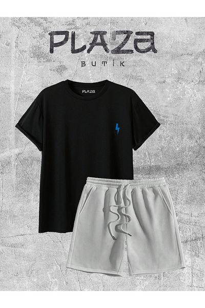 Plaza Butik Lightning Patterned T-Shirt and Shorts Set