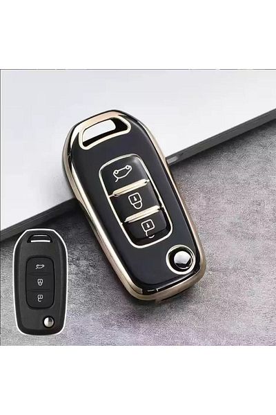 GMA KEYS Luxury Renault Taliant 3 Button Switchblade Nano Key Case Black Gold Gold Color 1st Quality