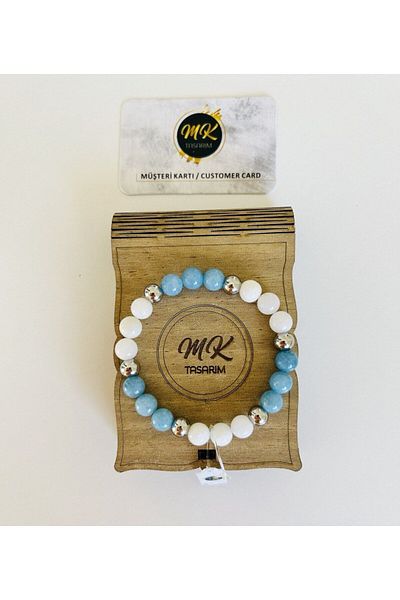 MK tasarım REAL MOONSTONE - BLUE QUARTZ STONE BRACELET MK.023.001