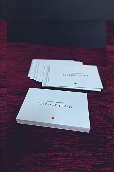 Örün Matbaa Beyaz / Kalpli Teşekkür Kartı 50 Adet / White / Heartly Thank You Card 50 Pieces