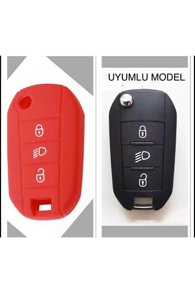 Peugeot حافظة حماية لمفتاح السيليكون باللون الأحمر - 3008 308 508 408 2008