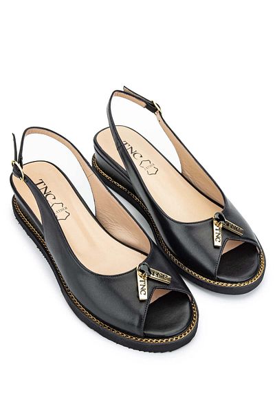 Tamer Tanca Genuine Leather Black Women's Heeled Sandals