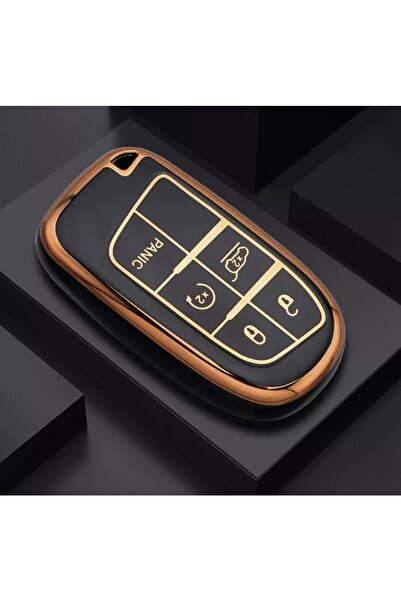 GMA KEYS Husă pentru chei Nano cu 5 butoane, compatibilă cu Fiat Egea Cross, 500x 500l, culoare neagră auriu