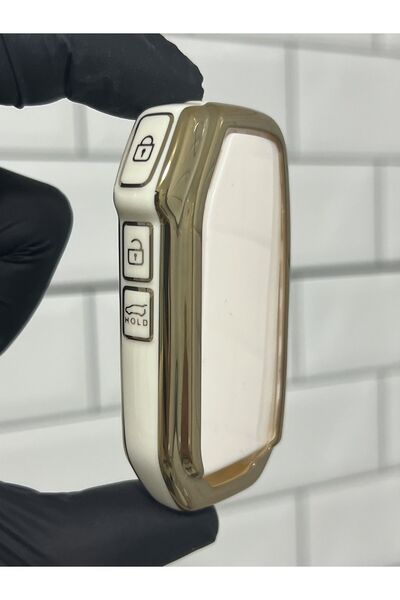 GMA KEYS Husă de lux pentru chei Kia Sportage Soul Sorento Ceed Niro cu 3 butoane Smart Nano, culoare aur alb auriu