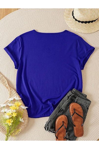 FAVORİST Tricou pentru damă cu decolteu în V cu imprimeu Daisy - Croială normală