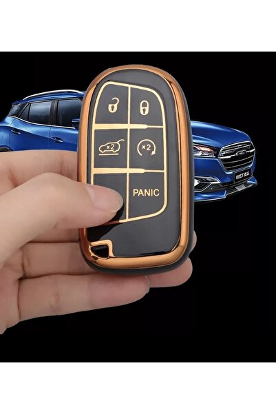 GMA KEYS Husă pentru chei Nano cu 5 butoane, compatibilă cu Fiat Egea Cross, 500x 500l, culoare neagră auriu