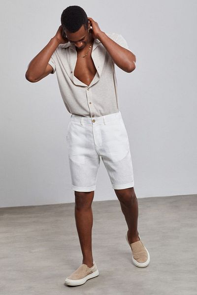 Dear Deer White Linen Viscose Shorts