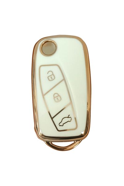 GMA KEYS Lüx Fiat Linea, Fiorino Ducato, Boxer, Jumper Sustalı Nano Beyaz Gold Altın Renk Anahtar Kılıfı