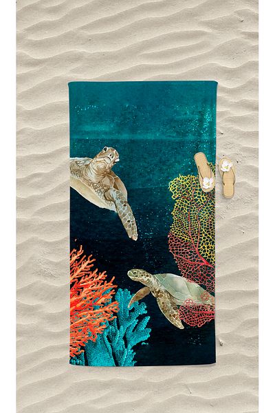 YORKADESIGN Beach and Sea Towel - Colorful Turtle Pattern Print