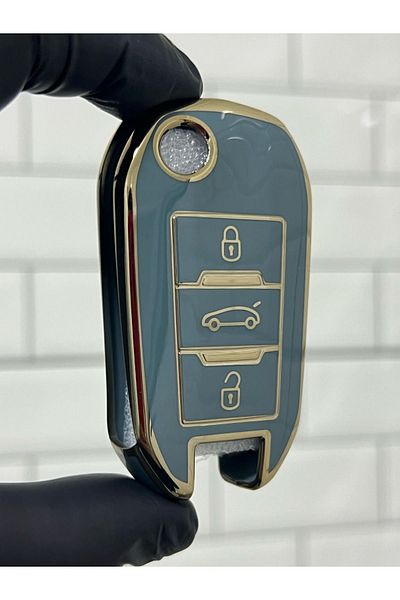 GMA KEYS Casetă de protecție pentru cheie Nano cu masă, Gri Aur pentru Opel Combo Corsa F Crossland X Grandland X