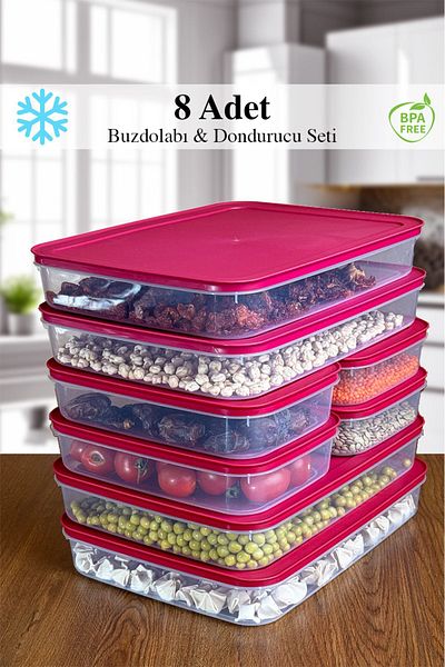 Mutfak Köşesi 8-Piece Refrigerator Organizer - 4 X 2600 ml and 4 X 1300 ml Storage Container for Microwave, Freezer and
