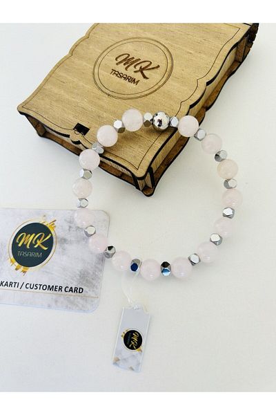 MK tasarım Real Pink Quartz - Hematite Stone Bracelet Mk.020.001