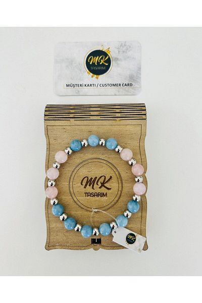 MK tasarım REAL BLUE PINK QUARTZ STONE BRACELET MK.016.009