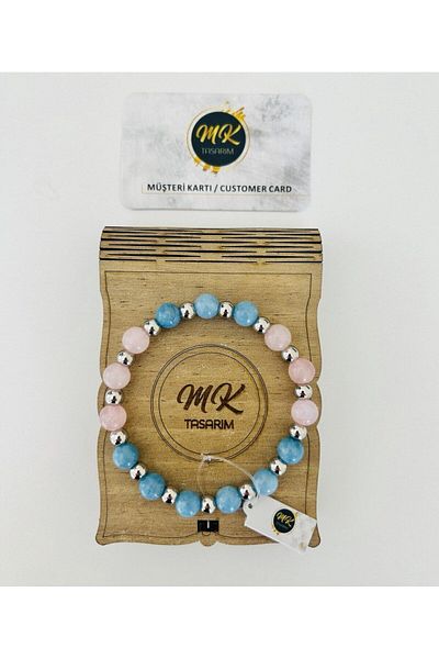 MK tasarım REAL BLUE PINK QUARTZ STONE BRACELET MK.016.009