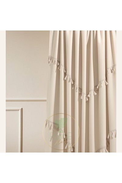 Perdeplus Organic Cotton Buldan Background Curtain - Single Wing, Tassel Detail