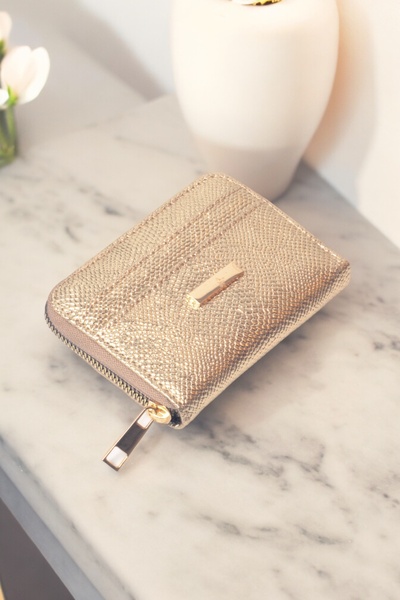 Genel Markalar Kadın Mini Lame Fermuarlı Önden Kartlıklı Gold Cüzdan Kartlık Aksesuar
