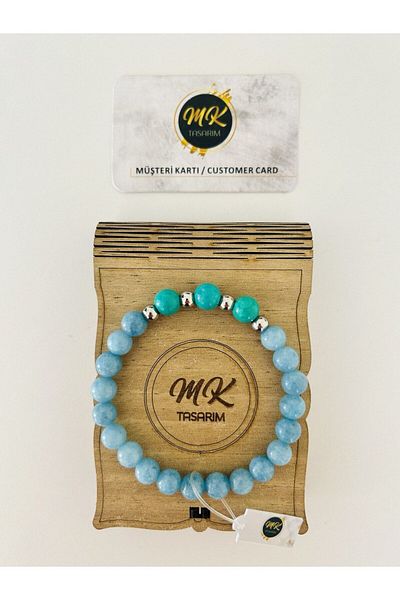MK tasarım REAL BLUE QUARTZ -TURQUOISE STONE BRACELET| IN SPECIAL BOX| CUSTOMER WITH CARD MK.003.002-1