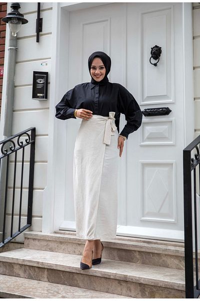 Tesettür Diyarı Women's Double Breasted Skirt - Side Tie