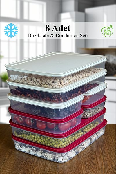 Mutfak Köşesi 8-Piece Mix Refrigerator Organizer - Microwave and Freezer Storage Container, 4 X 2600 ml and 4 X 1300 ml