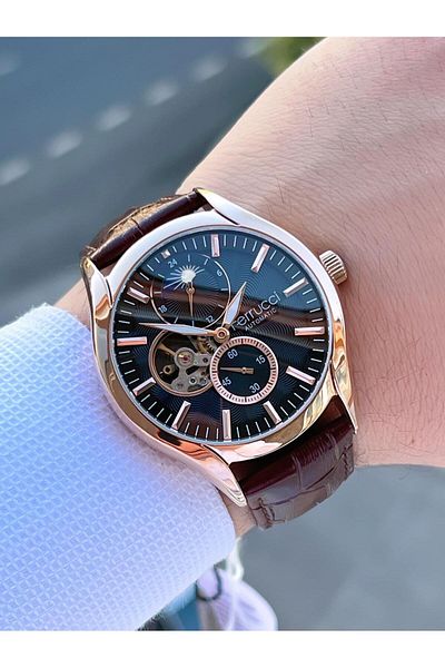 Ferrucci Men's Wristwatch - Automatic Moon/Sun Dial, 30 Mt Water Resistant