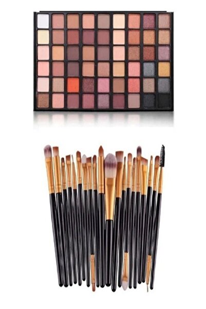 SHILOX 54'li Sedefli Mat Far Paleti + 20'li Profesyonel Makyaj Fırça Seti Kar...