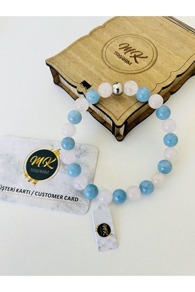 MK tasarım REAL PINK BLUE QUARTZ STONE BRACELET MK.021.010