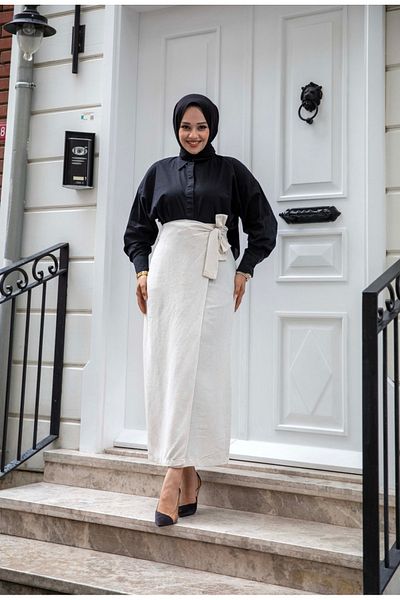 Tesettür Diyarı Women's Double Breasted Skirt - Side Tie