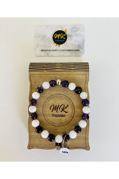 MK tasarım Real Moonstone Amethyst Stone Bracelet Mk.021.001