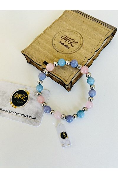 MK tasarım REAL BLUE PURPLE PINK QUARTZ STONE BRACELET MK.016.008